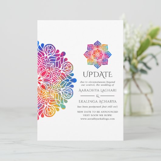 Rainbow Mandala Indian Wedding Update Einladung (Stehend Vorderseite)