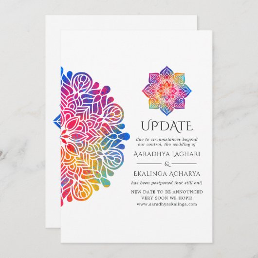 Rainbow Mandala Indian Wedding Update Einladung (Vorne/Hinten)