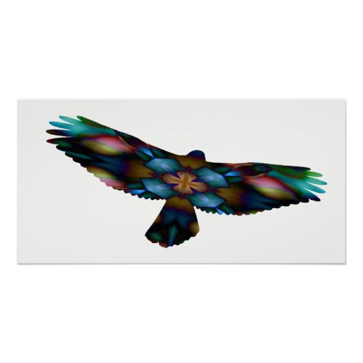 Rainbow Mandala Kaleidoskop Hawk im Flug Poster (Vorderseite)
