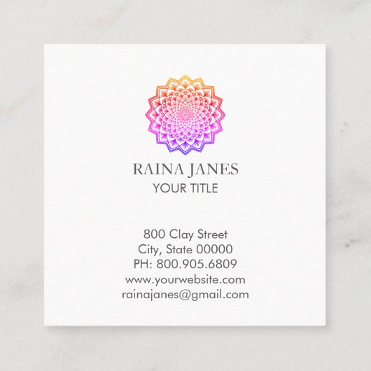 Rainbow Mandala Life Coach Quadratische Visitenkarte (Rückseite)