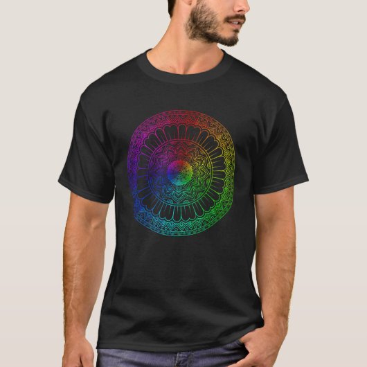 Rainbow Mandala Lotus Blume Sacred Geometry Yoga T-Shirt (Vorderseite)