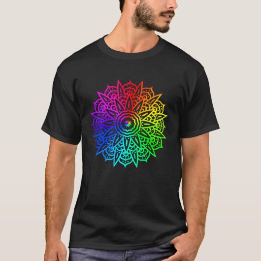 Rainbow Mandala Lotus Flower Sacred Geometry Yoga T-Shirt (Vorderseite)