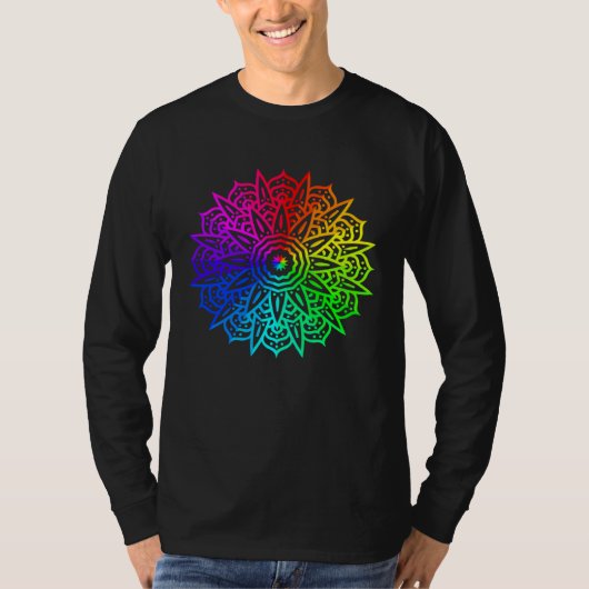Rainbow Mandala Lotus Flower Sacred Geometry Yoga  T-Shirt (Vorderseite)
