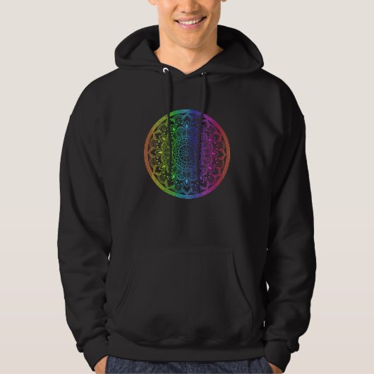 Rainbow Mandala Rosette Flower Round Yoga Vibe Zen Hoodie (Vorderseite)