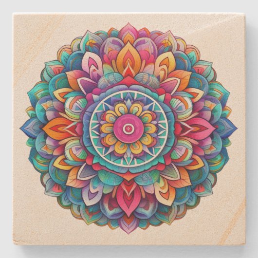 Rainbow Mandala Steinuntersetzer (Vorderseite)