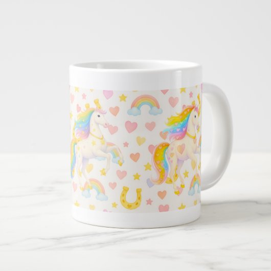 Rainbow Mane Horses Coffee Mug — Cooper & Cody Jumbo-Tasse (Vorderseite Rechts)