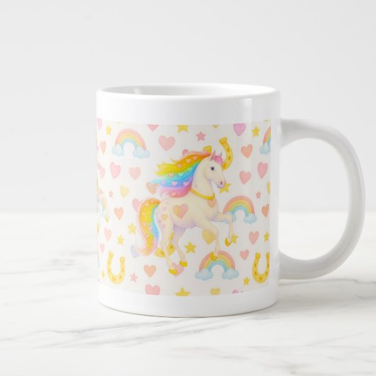 Rainbow Mane Horses Coffee Mug — Cooper & Cody Jumbo-Tasse (Rechts)