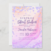 Rainbow Marble Glitzer Foto SURPRISE Sweet 16 Einladung (Vorderseite)