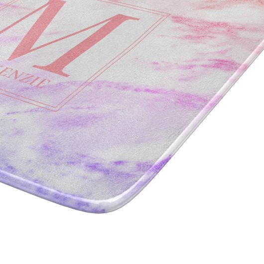 Rainbow Marble Metallic Monogram Schneidebrett (Ecke)