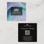 *~* Rainbow Marble QR PASTEL Luxe Initial AP66 Quadratische Visitenkarte (Vorne/Hinten)