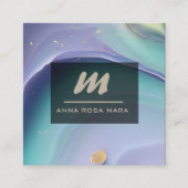 *~* Rainbow Marble QR PASTEL Luxe Initial AP66 Quadratische Visitenkarte (Vorderseite)