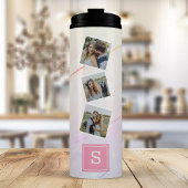 Rainbow Marble Trendy Foto Collage Monogram Thermosbecher