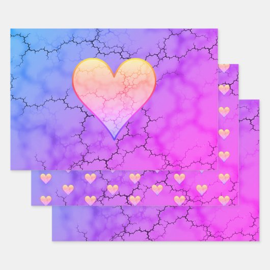 Rainbow Marbled Heart Geschenkpapier Set (Set)