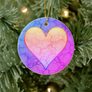 Rainbow Marbled Heart Keramik Ornament