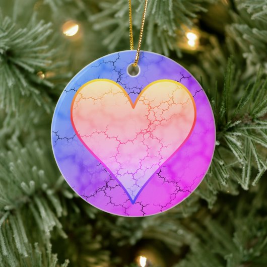 Rainbow Marbled Heart Keramik Ornament (Baum)