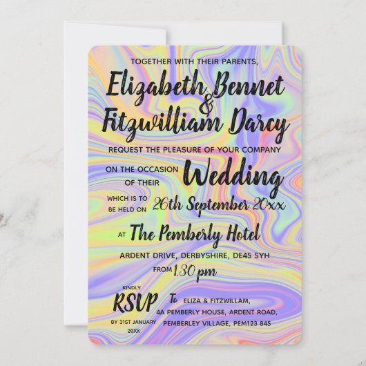 Rainbow Marbling Wedding Einladung (Rückseite)