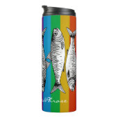 Rainbow Maximalist Sardine Art Individuelle Name Thermosbecher (Nach rechts gedreht)