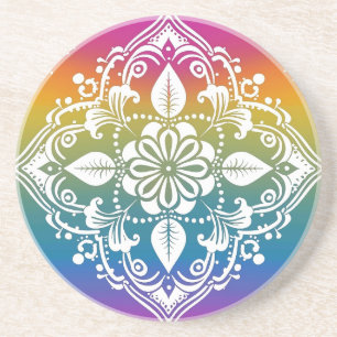 Rainbow Mehndi Pattern Sandstone Untersetzer