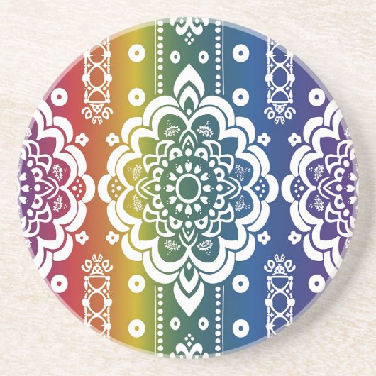 Rainbow Mehndi Pattern Sandstone Untersetzer (Vorne)