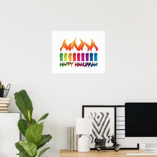 Rainbow Menorah Hanukkah Greeting Poster (Heimbüro)