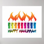 Rainbow Menorah Hanukkah Greeting Poster<br><div class="desc">Zeitgenössischer Regenbogen menorah candelabrum,  der zur Feier des jüdischen Urlaubs Hanukkah,  auch bekannt als das Festival der Lichter,  verwendet wurde.</div>