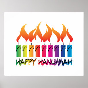 Rainbow Menorah Hanukkah Greeting Poster