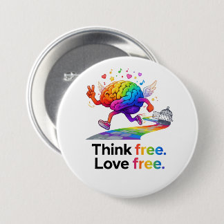 Rainbow Mental Health Freedom Brain Illustration Button