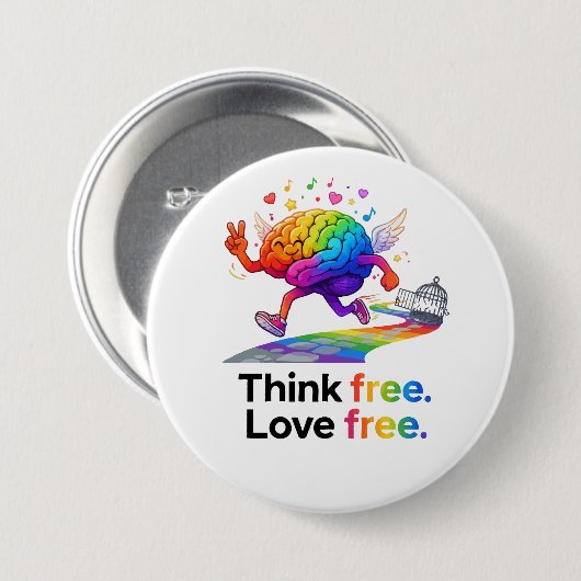 Rainbow Mental Health Freedom Brain Illustration Button (Vorne & Hinten)