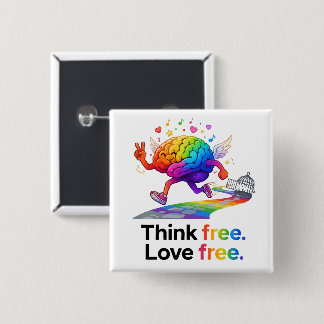 Rainbow Mental Health Freedom Brain Illustration Button