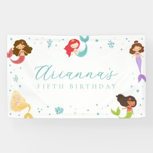 Rainbow Mermaid Birthday Banner (Horizontal)