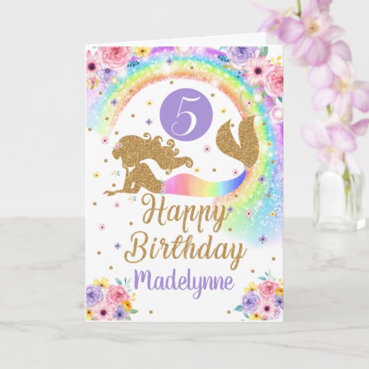 Rainbow Mermaid Birthday Card Karte (Orchidee)