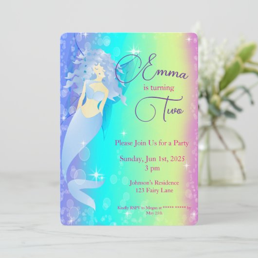 Rainbow Mermaid Birthday Einladung (Stehend Vorderseite)