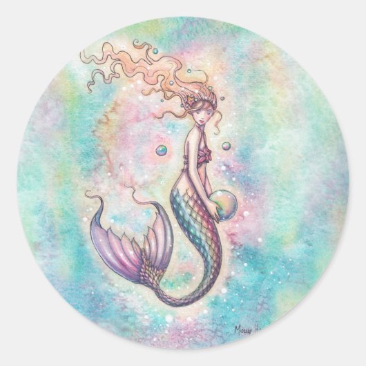 Rainbow Mermaid Fantasy Art Illustration Runder Aufkleber (Vorderseite)