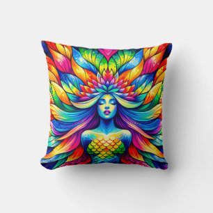 "Rainbow Mermaid Floating- Vibrant Underwater Art" Kissen