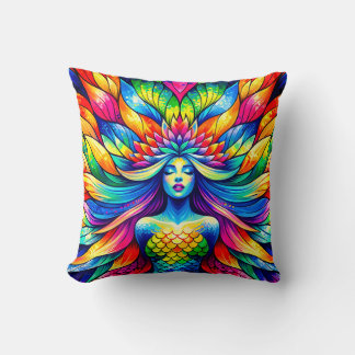 "Rainbow Mermaid Floating- Vibrant Underwater Art" Kissen