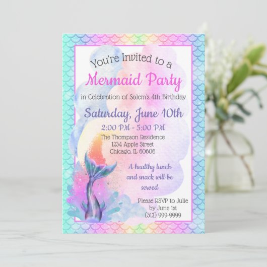 Rainbow Mermaid Party Einladung (Stehend Vorderseite)