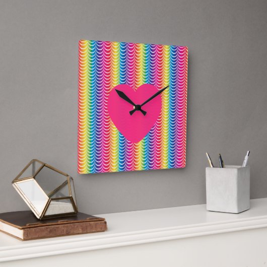 Rainbow Mermaid Pride Heart Quadratische Wanduhr (Büro)
