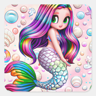 Rainbow Mermaid Quadratischer Aufkleber