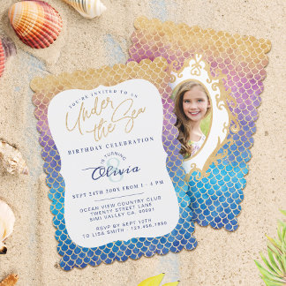 Rainbow Mermaid Scales Foto Geburtstag Einladung