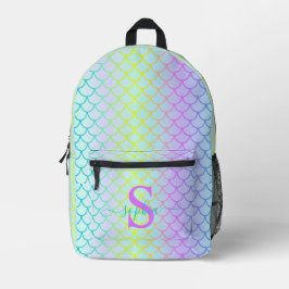 Rainbow Mermaid Scales Neon Holographic Cool Teens Bedruckter Rucksack