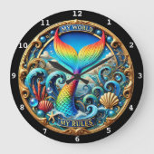 Rainbow Mermaid Schwanz Ocean Timepiece Große Wanduhr (Vorderseite)