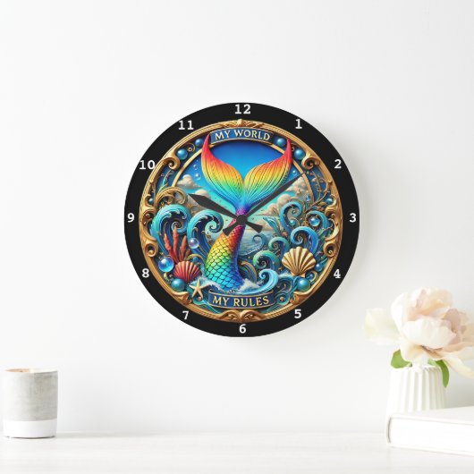 Rainbow Mermaid Schwanz Ocean Timepiece Große Wanduhr (Zuhause)