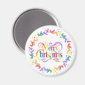 Rainbow Merry Christmas Wreath Magnet (Vorderseite/Rückseite)