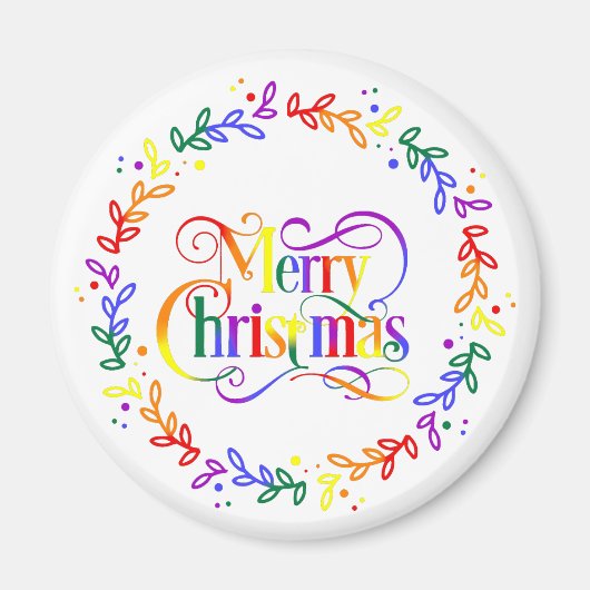 Rainbow Merry Christmas Wreath Magnet (Vorne)
