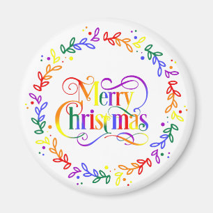 Rainbow Merry Christmas Wreath Magnet