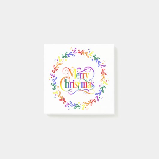 Rainbow Merry Christmas Wreath Post-it-Notes Post-it Klebezettel (Vorderseite)