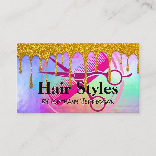 Rainbow Metallic | Glitter Drip | Friseur Visitenkarte (Vorderseite)