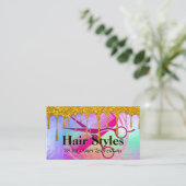 Rainbow Metallic | Glitter Drip | Friseur Visitenkarte (Stehend Vorderseite)