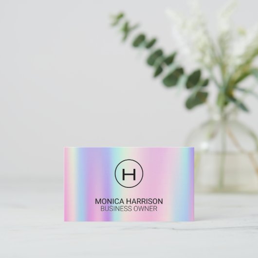 Rainbow Metallic Gradient | Monogramm Visitenkarte (Stehend Vorderseite)