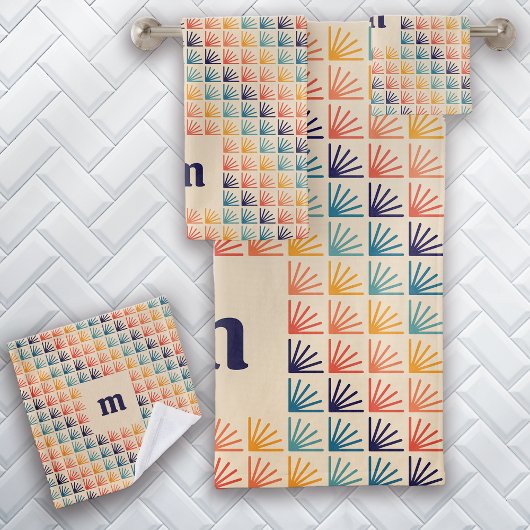 Rainbow Mid Century Modern Pattern Monogram Badhandtuch Set